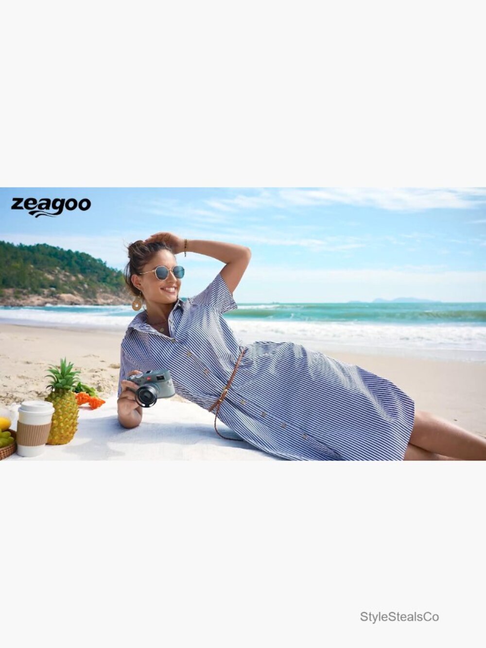 Summer Midi Button Down Shirt Dress A-Line Short Sleeve Beach Cover Up - Picture 7 of 7